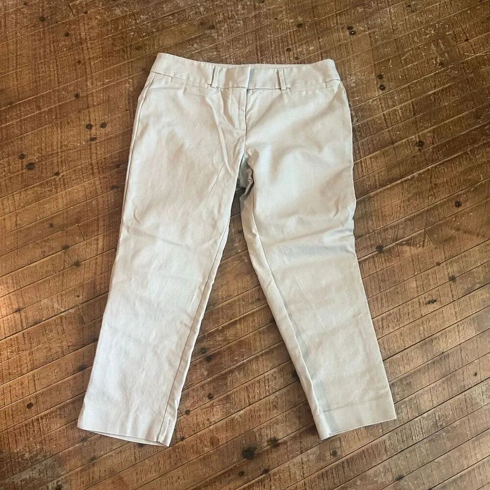 Ann Taylor Loft tan flat front business casual 6P cropped Marissa slacks